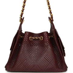Chanel Mini 25 Hobo Bag Dark Burgundy Perforated Calfskin Antique Gold Hardware