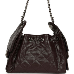 Chanel Mini 25 Hobo Bag Dark Brown Shiny Crumpled Calfskin Silver Hardware