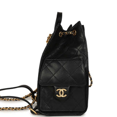 Pre-owned Chanel Small 25 Hobo Backpack Black Caviar Antique Gold Hardware