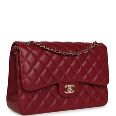 Pre-owned Chanel Jumbo Classic Double Flap Bag Burgundy Lambskin Light Gold Hardware