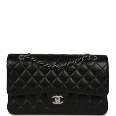 Pre-owned Chanel Medium Classic Double Flap Black Caviar Silver Hardware