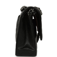 Pre-owned Chanel Medium Classic Double Flap Black Caviar Silver Hardware