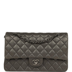 Pre-owned Chanel Medium Classic Double Flap Bag Charcoal Metallic Goatskin Aged Ruthenium Hardware