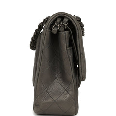 Pre-owned Chanel Medium Classic Double Flap Bag Charcoal Metallic Goatskin Aged Ruthenium Hardware