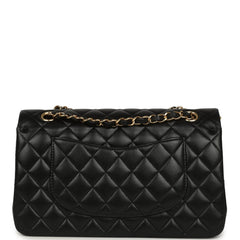Pre-owned Chanel Medium Classic Double Flap Bag Black Lambskin Gold Hardware