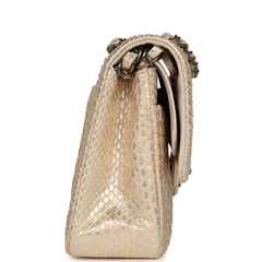Pre-owned Chanel Medium Classic Double Flap Bag Light Pink, Silver Python Aged Bronze Hardware