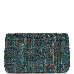 Pre-owned Chanel Medium "Egypt" Classic Double Flap Bag Blue Tweed Light Gold Hardware