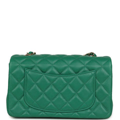 Chanel Mini Classic Rectangular Flap Bag Green Lambskin Light Gold Hardware