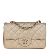 Chanel Mini Classic Rectangular Flap Bag Gold Grained Lambskin Caviar Light Gold Hardware