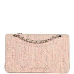 Vintage Chanel Medium Classic Double Flap Bag Light Pink and White Tweed Silver Hardware