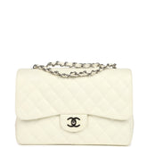 Vintage Chanel Classic Jumbo Single Flap Bag White Caviar Silver Hardware