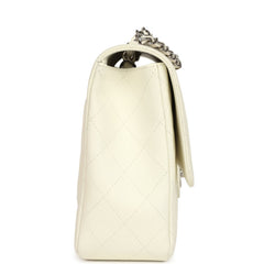 Vintage Chanel Classic Jumbo Single Flap Bag White Caviar Silver Hardware