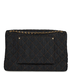 Chanel XXL Classic Single Travel Flap Bag Dark Blue Denim Brushed Gold Hardware