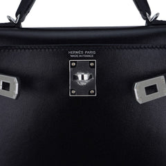 Kelly 20 Sellier Black Box Leather Mini Bag Palladium Hardware
