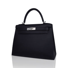 Kelly 28 Sellier Bag Black Epsom Leather with Palladium Hardware