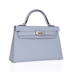 Kelly 20 Mini Sellier Bag Blue Brume Epsom Leather Gold Hardware