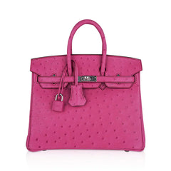 Birkin 25 Bag Fuchsia Ostrich with Palladium Hardware