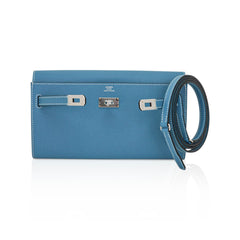 Kelly Classique To Go Wallet New Blue Jean Epsom with Palladium Hardware