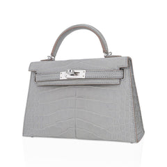 Limited Edition Mini Kelly 20 Sellier Matte Gris Perle Alligator Bag Palladium Hardware