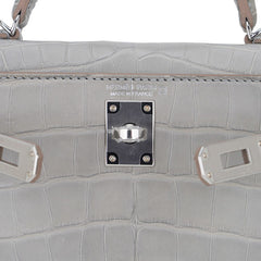 Limited Edition Mini Kelly 20 Sellier Matte Gris Perle Alligator Bag Palladium Hardware
