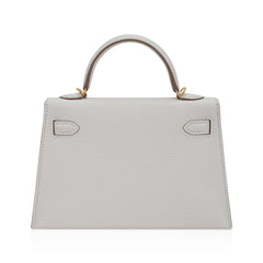 Mini Kelly 20 Bag Sellier Mushroom Chevre with Gold Hardware