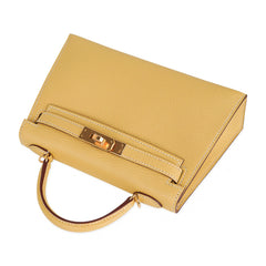 Mini Kelly 20 Sellier Jaune Foin Bag Chevre Gold