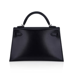 Kelly 20 Sellier Black Box Leather Mini Bag Palladium Hardware
