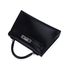 Kelly 20 Sellier Black Box Leather Mini Bag Palladium Hardware