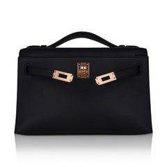 Kelly Pochette Bag Black Rose Gold Hardware Clutch