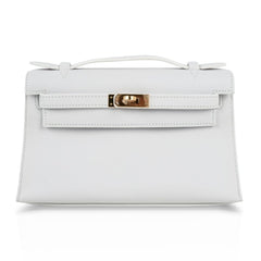 Kelly Pochette Clutch Bag Very Rare White Gold Hardware