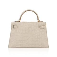 Limited Edition Mini Kelly 20 Sellier Beton Matte Alligator Bag with Gold Hardware