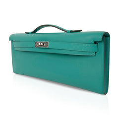 Kelly Cut Vert Verone Clutch Bag Swift Palladium