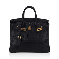 Birkin 25 Bag Black Matte Alligator with Gold Hardware
