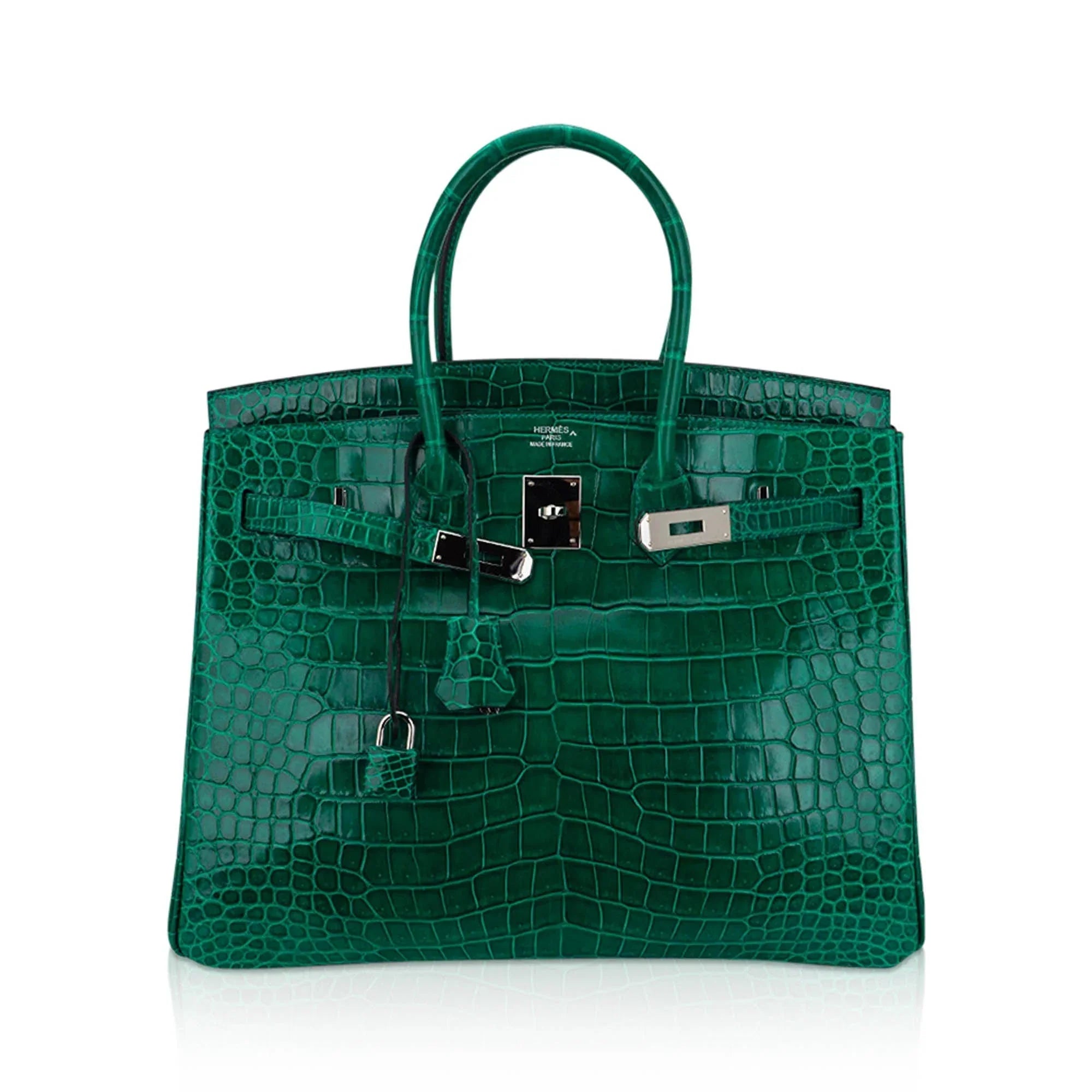 Birkin 35 Bag Emerald Porosus Crocodile with Palladium Hardware