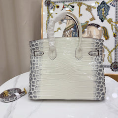 Birkin Style 25/30/35 Retourne in Himalaya Crocodile-Embossed Leather (Gold Hardware)