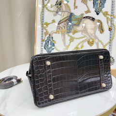 Birkin Style 25/30/35 Retourne in Etoupe Crocodile-Embossed Leather (Gold Hardware)