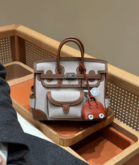 Multi-Pocket Birkin Cargo 25cm Tote in Gold Brown Leather & Canvas