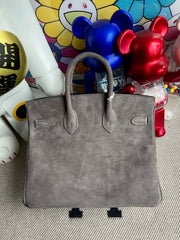 Birkin 25 Retourne in Grey Suede Grizzly (Palladium Hardware)