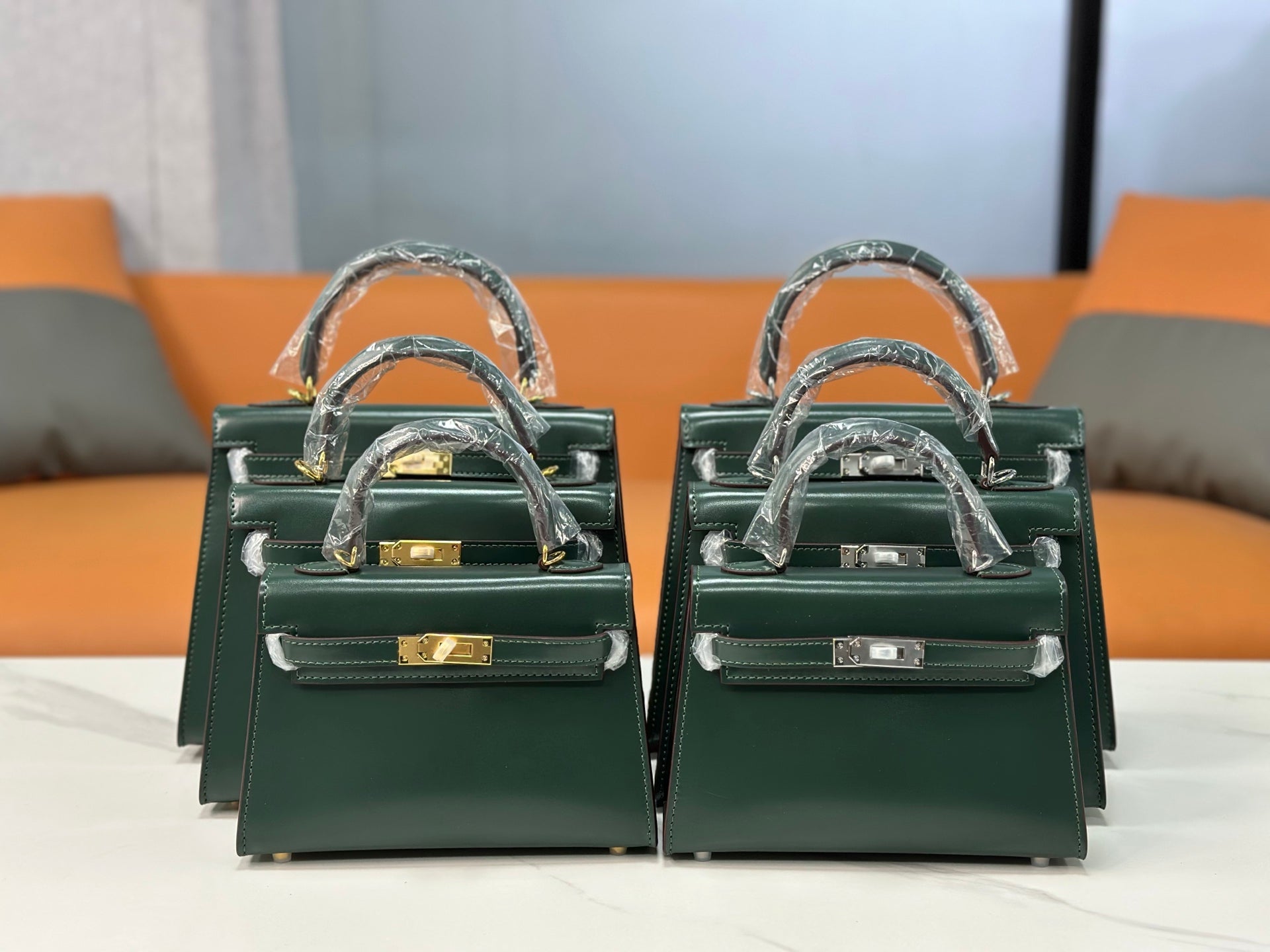 Kelly Sellier 19cm & 22cm & 25cm Vert Fonce Box Calf Leather Gold Hardware & Palladium Hardware Women Handbag