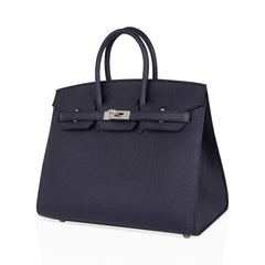 Birkin Sellier 25 Bag Blue Indigo Epsom Leather with Palladium Hardware
