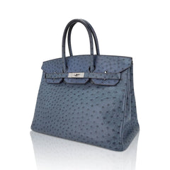 Birkin Vintage 35 Bag Blue Roi Ostrich Palladium Hardware