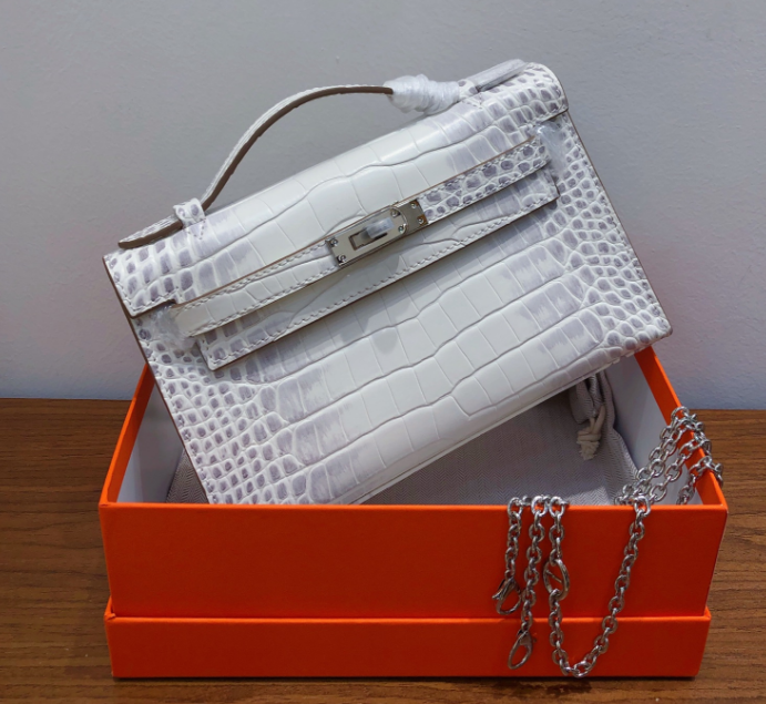 Kelly Pochette Himalaya Niloticus Crocodile Leather Palladium Hardware & Palladium Hardware Women Clutch Handbag