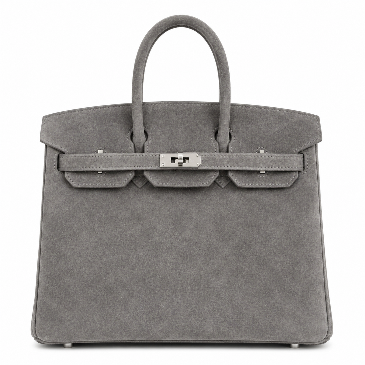 Birkin 25 Retourne in Grey Suede Grizzly (Palladium Hardware)