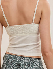 Baumwoll-Ripp-Tanktop mit Spitze für Festivals