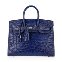 Limited Edition Birkin 25 Bag Sellier Indigo Aizome Porosus Crocodile with Palladium Hardware