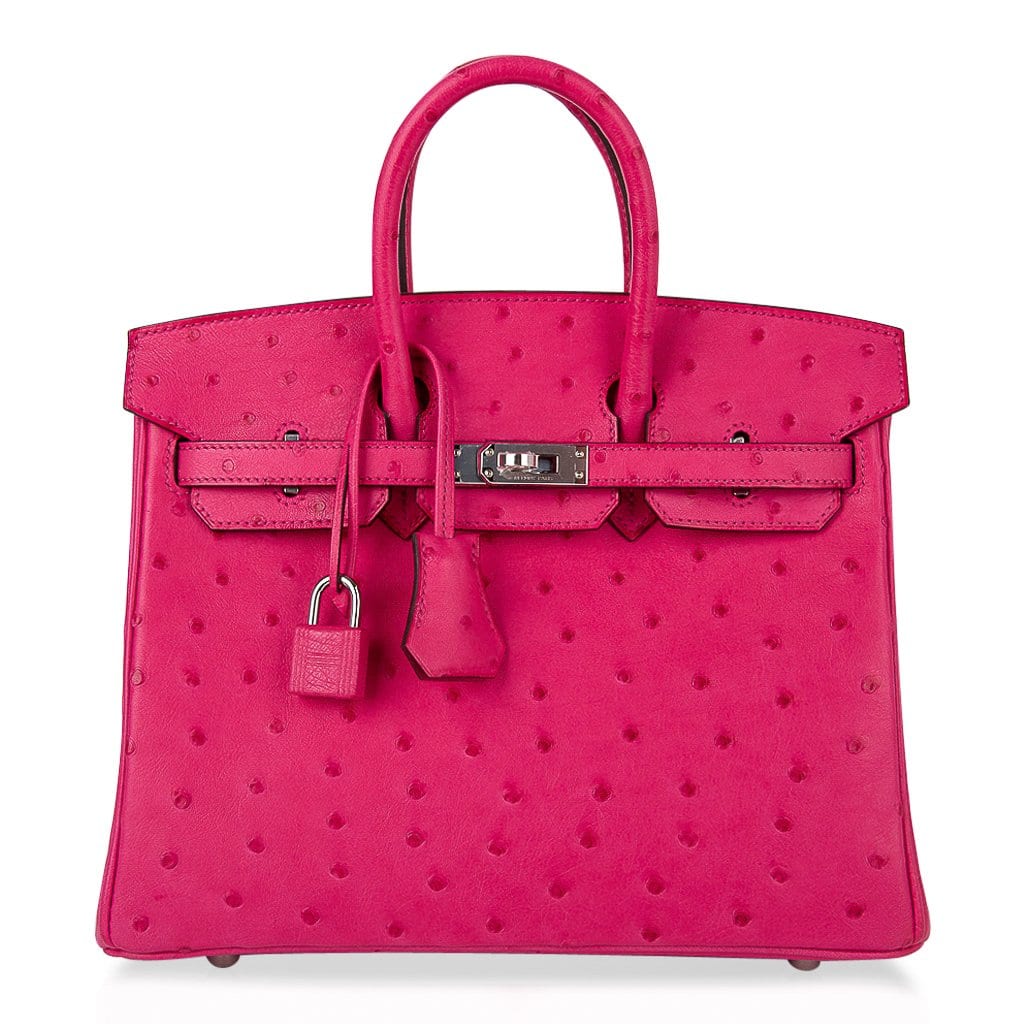Birkin 25 Rose Tyrien Ostrich Bag Palladium Hardware