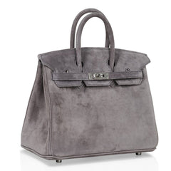 Birkin 25 Bag Gris Fume Doblis Suede with Palladium Hardware
