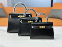 Kelly Sellier 19cm & 22cm & 25cm Noir Box Calf Leather Gold Hardware & Palladium Hardware Women Handbag
