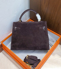 Mini Kelly Sellier 22cm Ebene Suede Leather Gold Hardware Women Mini Handbag