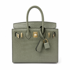 Mini Birkin 20cm Outer Stitching Tote Bag in Sage Green Crocodile Pattern
